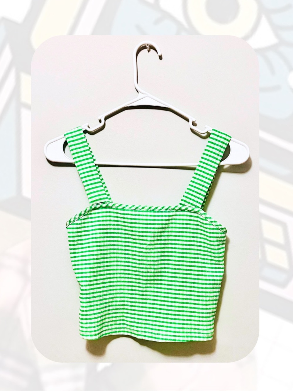 vintage American Eagle Y2K Bright Green Plaid Wide Strap Cropped Tank Top